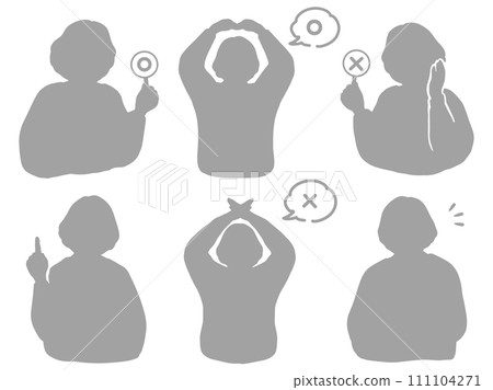 Silhouette illustration set of senior and mature women who judge Marubatsu (gray) Silhouette illustration set of senior and mature women who judge Marubatsu (gray) 111104271