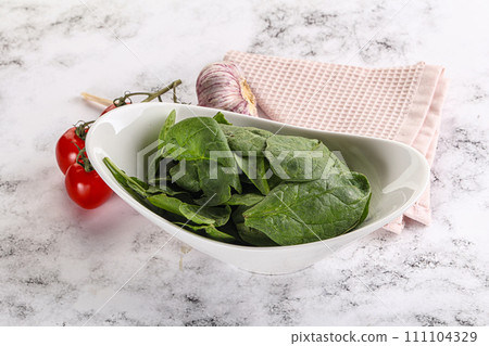 Green spinach leaves in the bowl 111104329