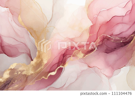 coral pink and white alcohol ink art background material 111104476