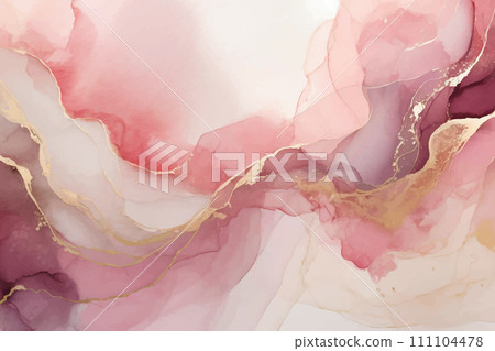 coral pink and white alcohol ink art background material 111104478