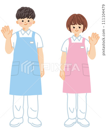 Full body illustration of a caregiver wearing an apron Full body illustration of a caregiver wearing an apron 111104479