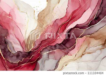 carmine and white alcohol ink art background material 111104484