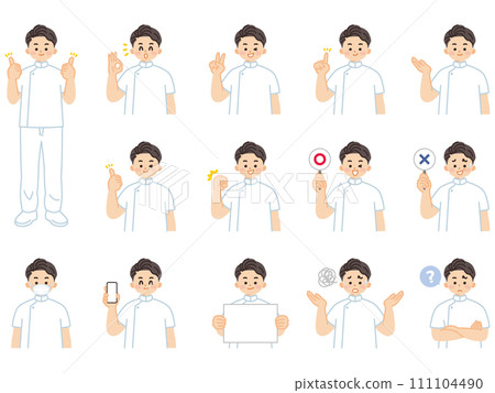 Massage therapist, chiropractor, facial expressions and gestures illustration material set 111104490