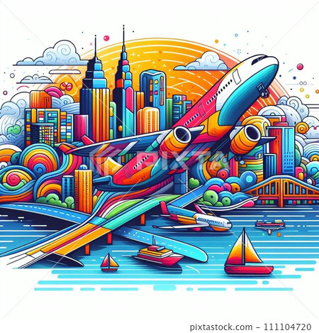 飛機飛過城市上空 111104720