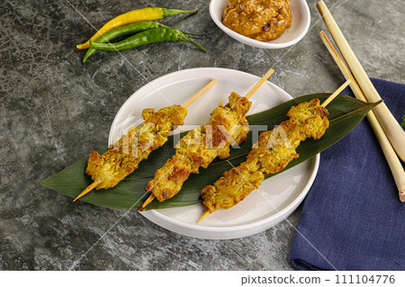 Thai meat skewer Satay with sauce Thai meat skewer Satay with sauce 111104776