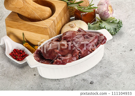Raw uncooked chicken liver in the bowl Raw uncooked chicken liver in the bowl 111104933