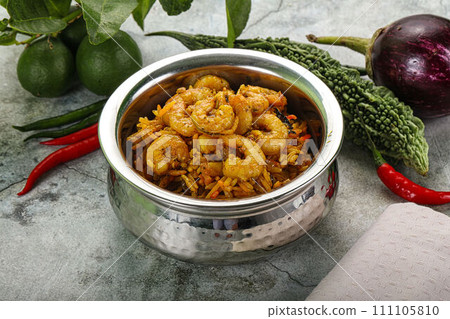 Indian cuisine - briani with prawns 111105810