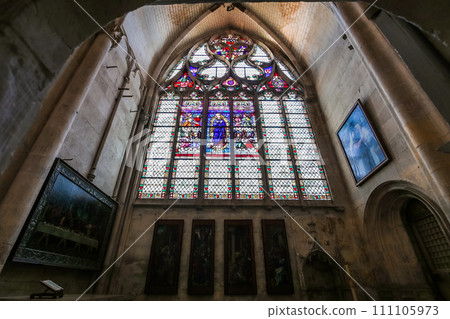 Stained glasses of the cathedral, Troyes, France 111105973