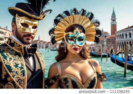 AI-generated content. People dressed for the Carnival in Venice. AI-generated content. People dressed for the Carnival in Venice. 111106295