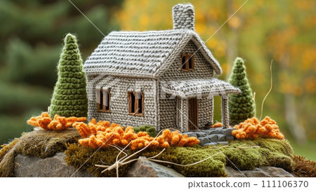 Knitted house from wool. Knitted house from wool. 111106370