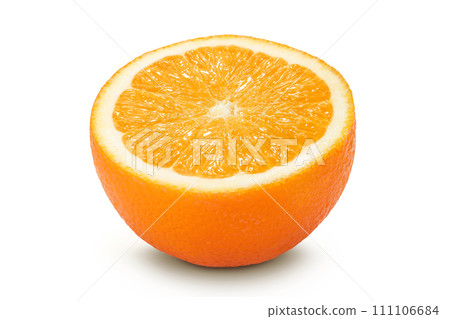 Orange fruit half isolated on white background with full depth of field 111106684