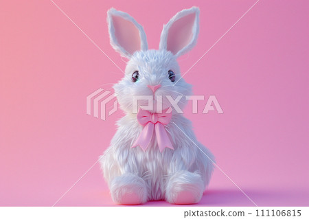 Rabbit in Easter concept in 3D illustration style on a colorful background 111106815