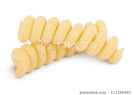 Italian spiral shaped pasta, Fusilli bucati macaroni, isolated on white background Italian spiral shaped pasta, Fusilli bucati macaroni, isolated on white background 111106845