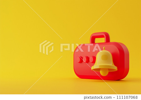 Notification bell in social media concept in 3D illustration style on a colorful background 111107068