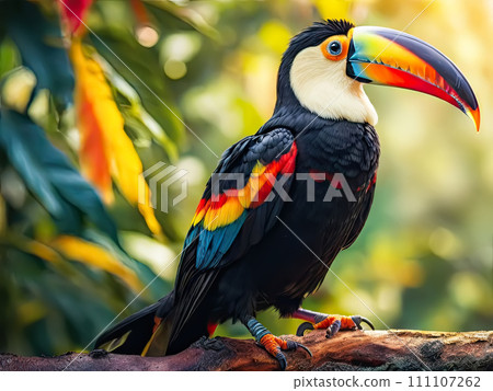 Toucan bird on a branch in a rainforest. Toucan bird on a branch in a rainforest. 111107262