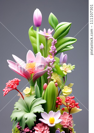 Exotic flowers and leaves illustration. Exotic flowers and leaves illustration. 111107301