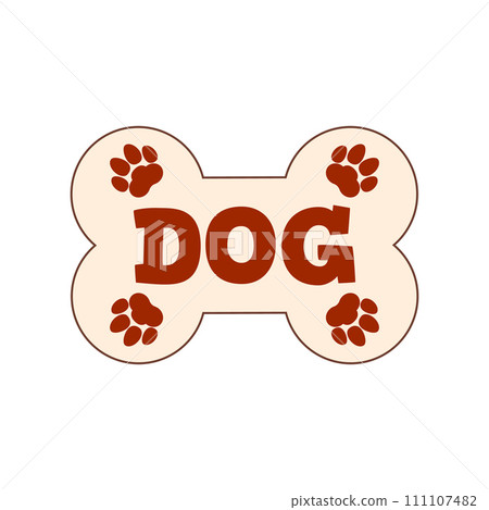 Name plate for dog house. Bone and paws. Clipart and drawing. Vector illustration on white background. 111107482