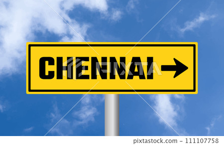 Chennai road sign on cloudy sky background 111107758