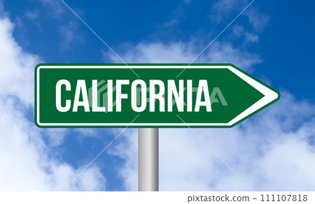 California road sign on cloudy sky background 111107818