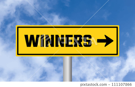 Winners road sign on blue sky background 111107866