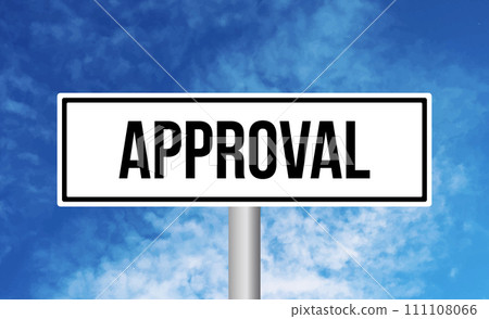 Approval road sign on sky background Approval road sign on sky background 111108066