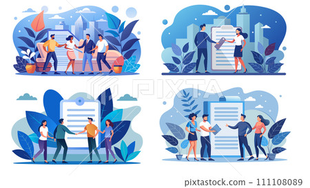 Professional teamwork and collaboration concept illustrations set 111108089