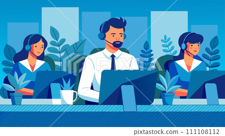 Customer service team working in a modern office environment Customer service team working in a modern office environment 111108112