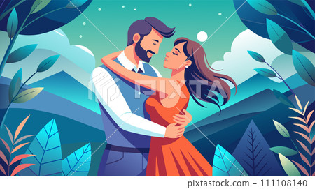 Romantic couple dancing under moonlight in nature illustration Romantic couple dancing under moonlight in nature illustration 111108140