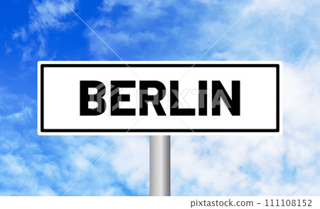 Berlin road sign on blue sky background 111108152