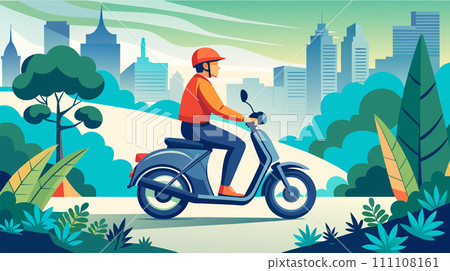 Stylish person riding scooter in urban park vector illustration Stylish person riding scooter in urban park vector illustration 111108161