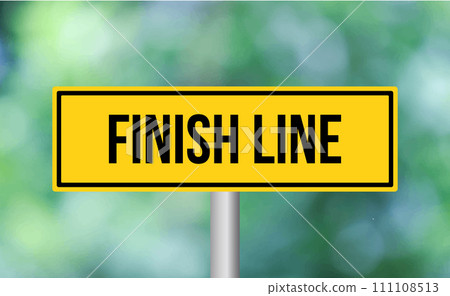 Finish line road sign on blur background 111108513