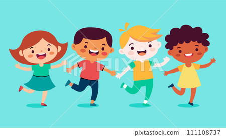 Happy multicultural children playing together vector illustration 111108737