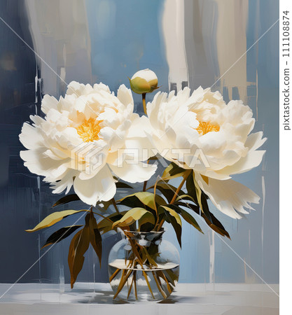 Floral painting. Beautiful white peony flowers illustration. Floral painting. Beautiful white peony flowers illustration. 111108874