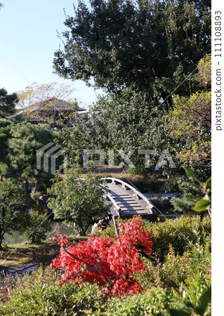 Kyoto Shoseien Snow Bridge, Ingetsu Pond and autumn leaves 111108893
