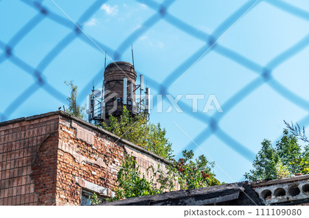 5G global network antenna for wireless high-speed Internet. Brick pipe with 5G antennas 111109080