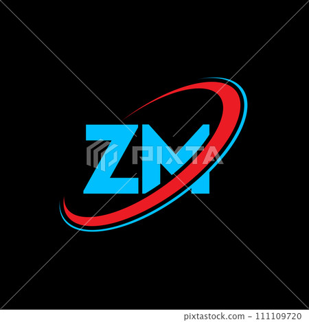 ZM Z M letter logo design. Initial letter ZM linked circle uppercase monogram logo red and blue. ZM logo, Z M design. zm, z m 111109720