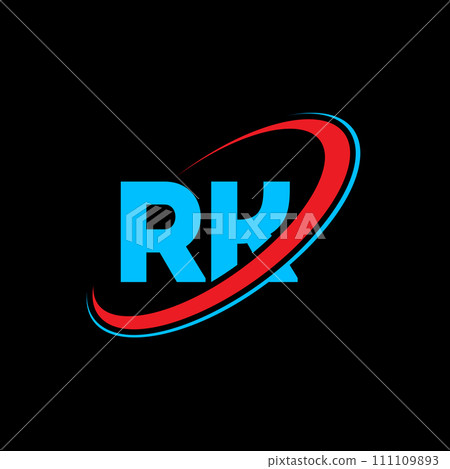 RK R K letter logo design. Initial letter RK linked circle uppercase monogram logo red and blue. RK logo, R K design. rk, r k 111109893