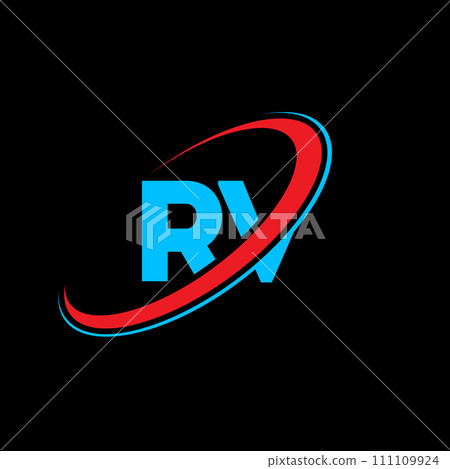 RV R V letter logo design. Initial letter RV linked circle uppercase monogram logo red and blue. RV logo, R V design. rv, r v RV R V letter logo design. Initial letter RV linked circle uppercase monogram logo red and blue. RV logo, R V design. rv, r v 111109924
