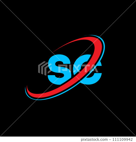 SC S C letter logo design. Initial letter SC linked circle uppercase monogram logo red and blue. SC logo, S C design. sc, s c 111109942