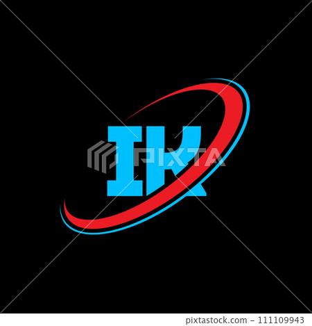 IK I K letter logo design. Initial letter IK linked circle uppercase monogram logo red and blue. IK logo, I K design. ik, i k 111109943