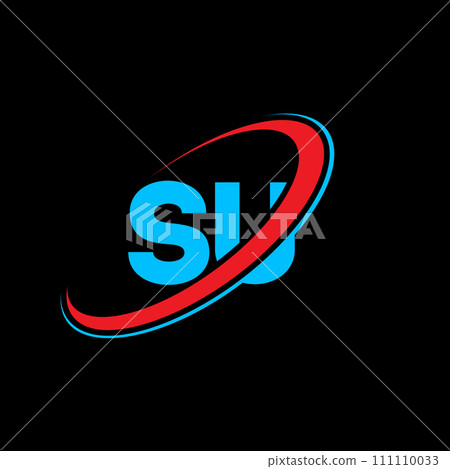 SU S U letter logo design. Initial letter SU linked circle uppercase monogram logo red and blue. SU logo, S U design. su, s u 111110033