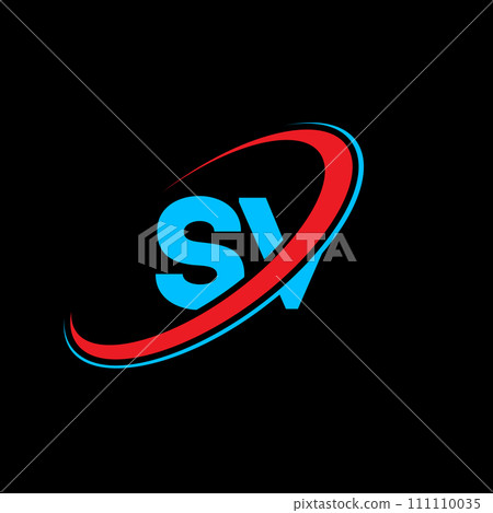 SV S V letter logo design. Initial letter SV linked circle uppercase monogram logo red and blue. SV logo, S V design. sv, s v 111110035