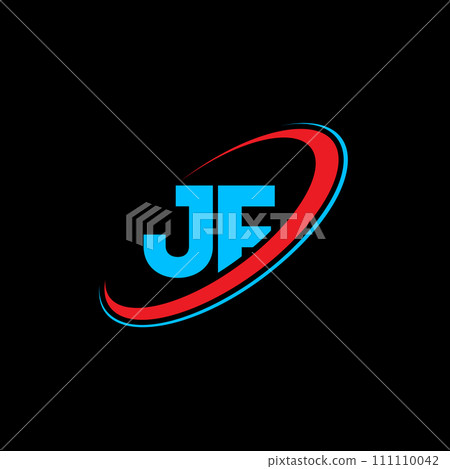 JF J F letter logo design. Initial letter JF linked circle uppercase monogram logo red and blue. JF logo, J F design. jf, j f 111110042