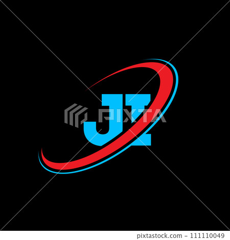 JI J I letter logo design. Initial letter JI linked circle uppercase monogram logo red and blue. JI logo, J I design. ji, j i 111110049