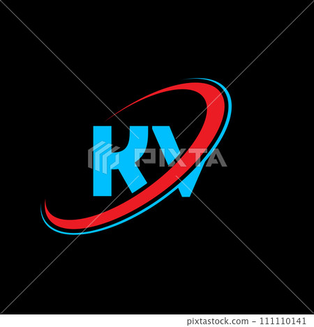 KV K V letter logo design. Initial letter KV linked circle uppercase monogram logo red and blue. KV logo, K V design. kv, k v 111110141