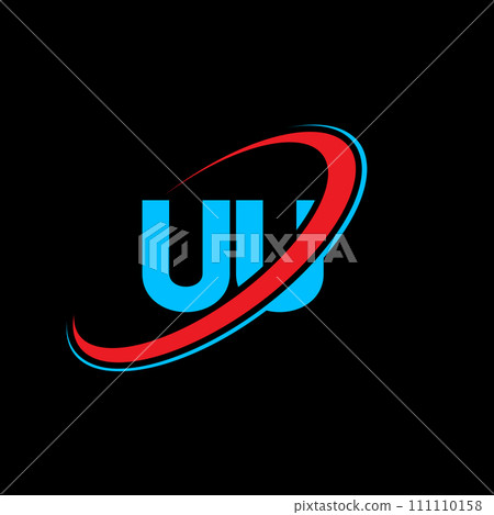 UU U U letter logo design. Initial letter UU linked circle uppercase monogram logo red and blue. UU logo, U U design. uu, u u 111110158