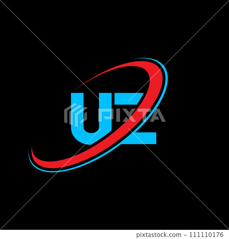 UZ U Z letter logo design. Initial letter UZ linked circle uppercase monogram logo red and blue. UZ logo, U Z design. uz, u z 111110176