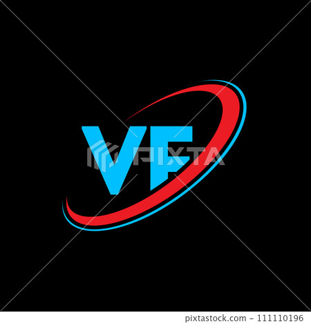 VF V F letter logo design. Initial letter VF linked circle uppercase monogram logo red and blue. VF logo, V F design. vf, v f 111110196