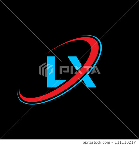 LX L X letter logo design. Initial letter LX linked circle uppercase monogram logo red and blue. LX logo, L X design. lx, l x 111110217