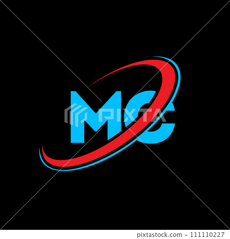 MC M C letter logo design. Initial letter MC linked circle uppercase monogram logo red and blue. MC logo, M C design. mc, m c 111110227